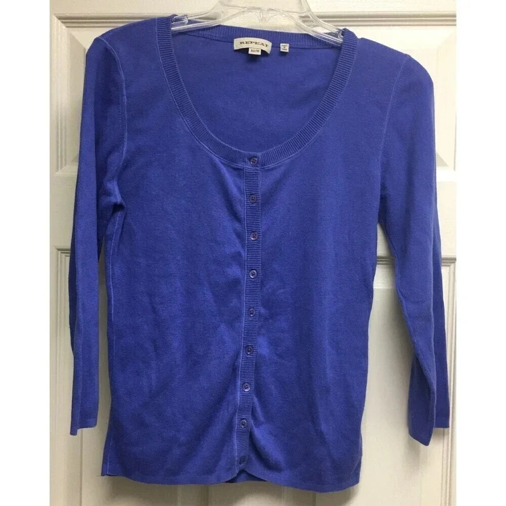Repeat cotton 3/4 sleeve cardigan Periwinkle Blue Size 40M